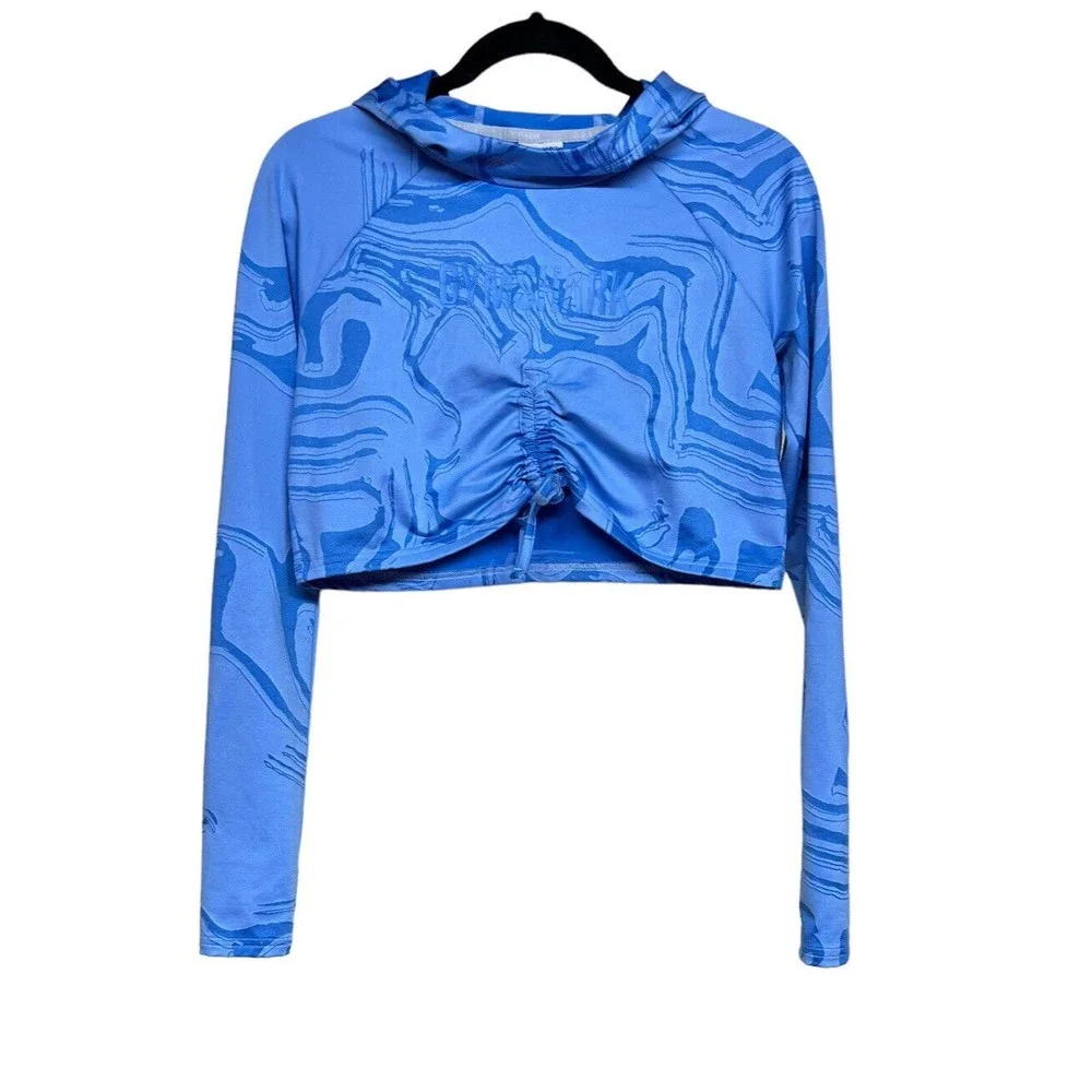 Gymshark Power Pullover Crop Top Blue Swirl Women’s Size XS‎